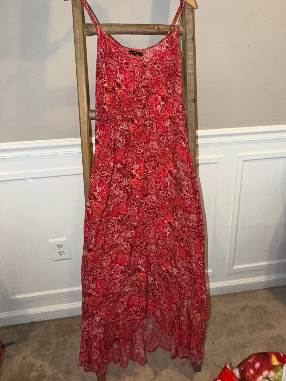 Red Floral Spaghetti Strap Maxi Dress